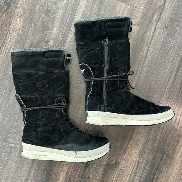 kangaROOS Shoes - Vintage KangaRoos FreeRide Black Leather Boots Tall Zip Winter Insulated Size 10
